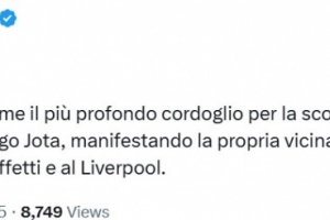 尤文官推发文：对若塔的离世表示哀悼，向其家人致以诚挚慰问